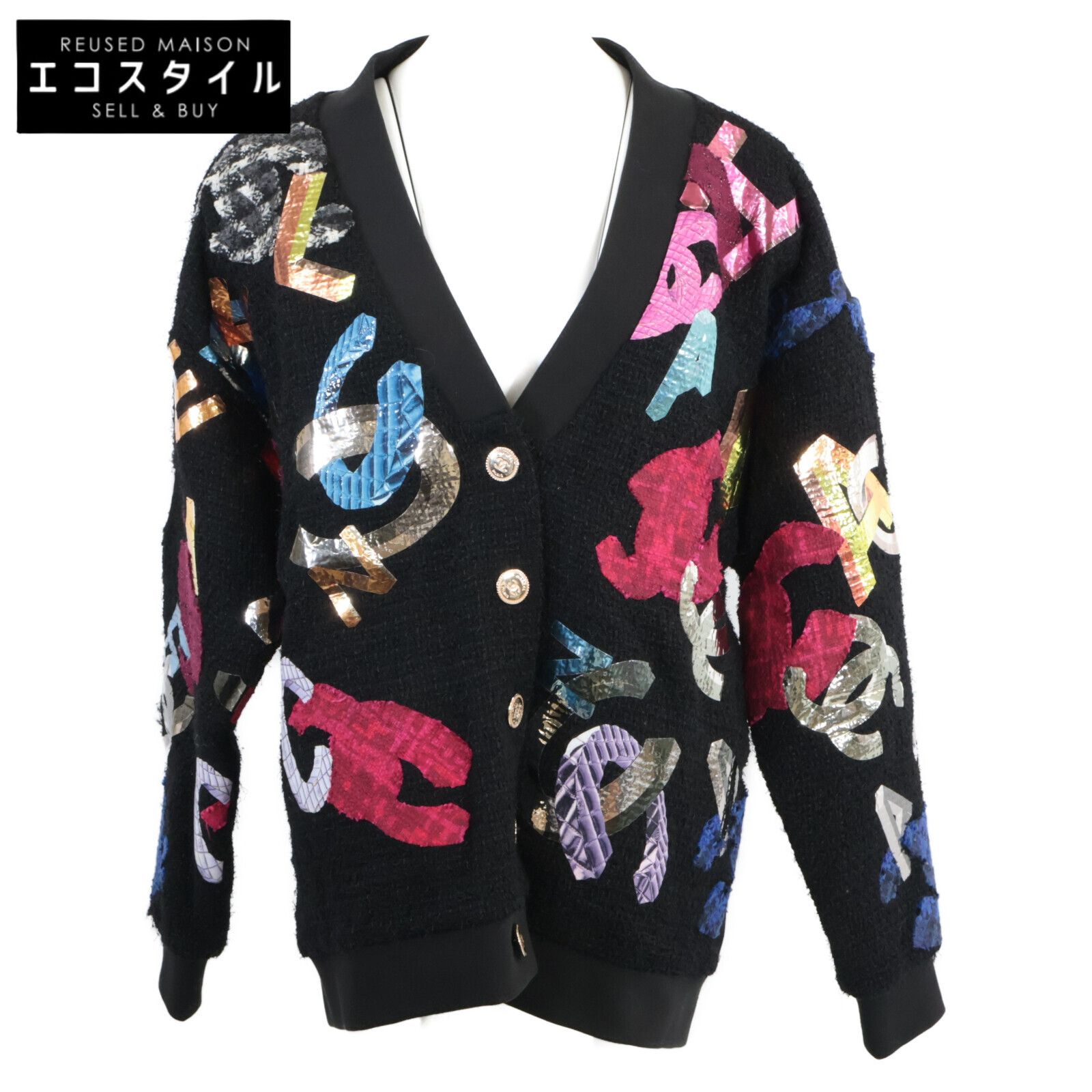 CHANEL　シャネル　美品 P72995K10507 22AW ココマーク マルチパッチ ツイード切替 スウェットカーディガン　38/40