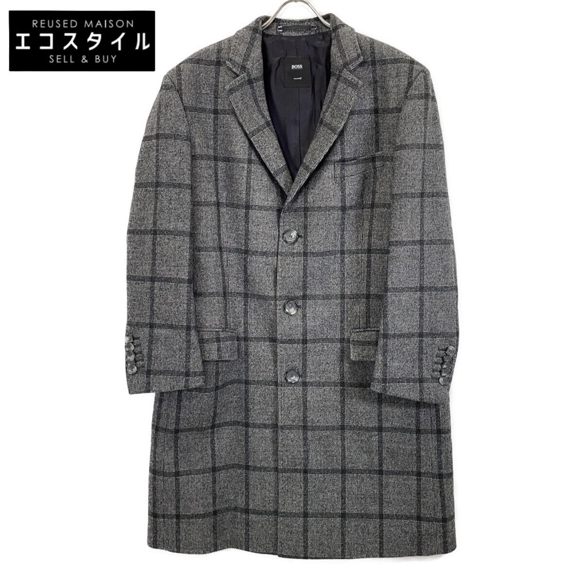 HUGO BOSS ヒューゴボス グレー ロロピアーナ生地 ウィンドウペン チェスターコート 54