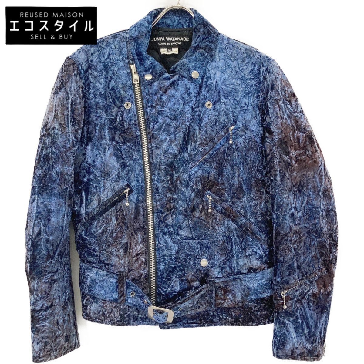 COMMEdesGARCONS JUNYA WATANABE　コムデギャルソンジュンヤワタナベ　ブルー 2012AW JJーj012 ベロア ダブルライダース　M