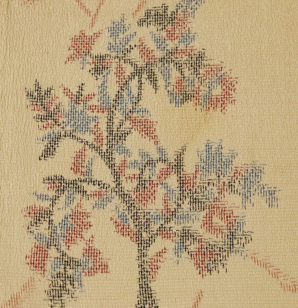 単衣 塩沢紬 正絹 ベージュ 花柄 Mサイズ ki32221 美品 ひとえ 夏着物