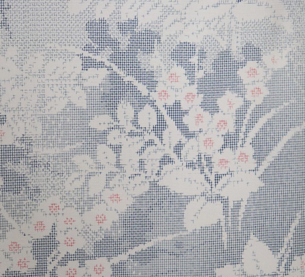 単衣 紬 正絹 グレー 薄グレー 白 草花 Sサイズ ki32236 美品 ひとえ
