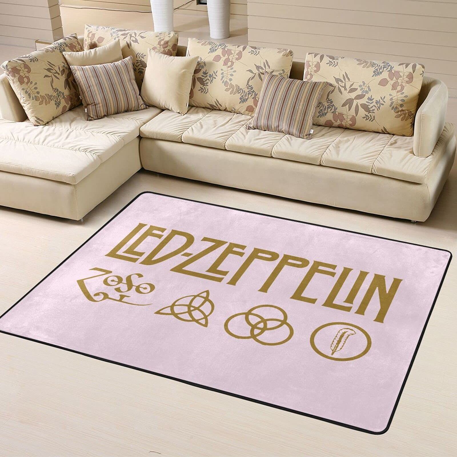 新品 Led Zeppelin レッドツェッペリン ラグ カーペット 洗える ラグマット 滑り止め付 絨毯 防ダニ 抗菌 防臭 ふわふわ おしゃれ フランネルラグ 夏用 防音 洗えるラグ マット オールシーズン 北欧 長方形 150×100cm
