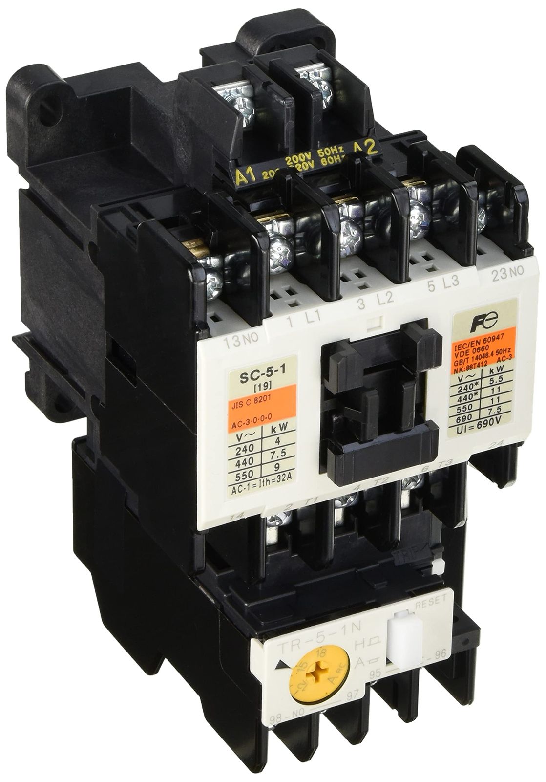 新品 富士電機 標準形電磁開閉器 ケースカバー無 SW-5-1-200V-3.7KW-AC200V-2A
