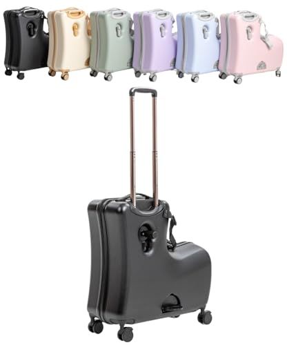 [キッズトラベル] 子連れ旅行に革命!!折りたたみタイプ 子供が乗れるキャリーケース 乗れるスーツケース 子供用キャリーケース ダブルキャスターで静音 安心素材 旅行 帰省 ちょっとしたお出かけにも便利 座れるスーツケース (ブラック)pms f2e8e631