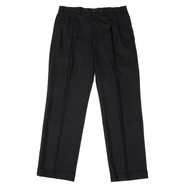 パパスPapas ウールシルクピンストライプツータックパンツ 黒54XL