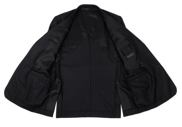 パパスPapas ウールシルクピンストライプセットアップ 黒48M 54XL