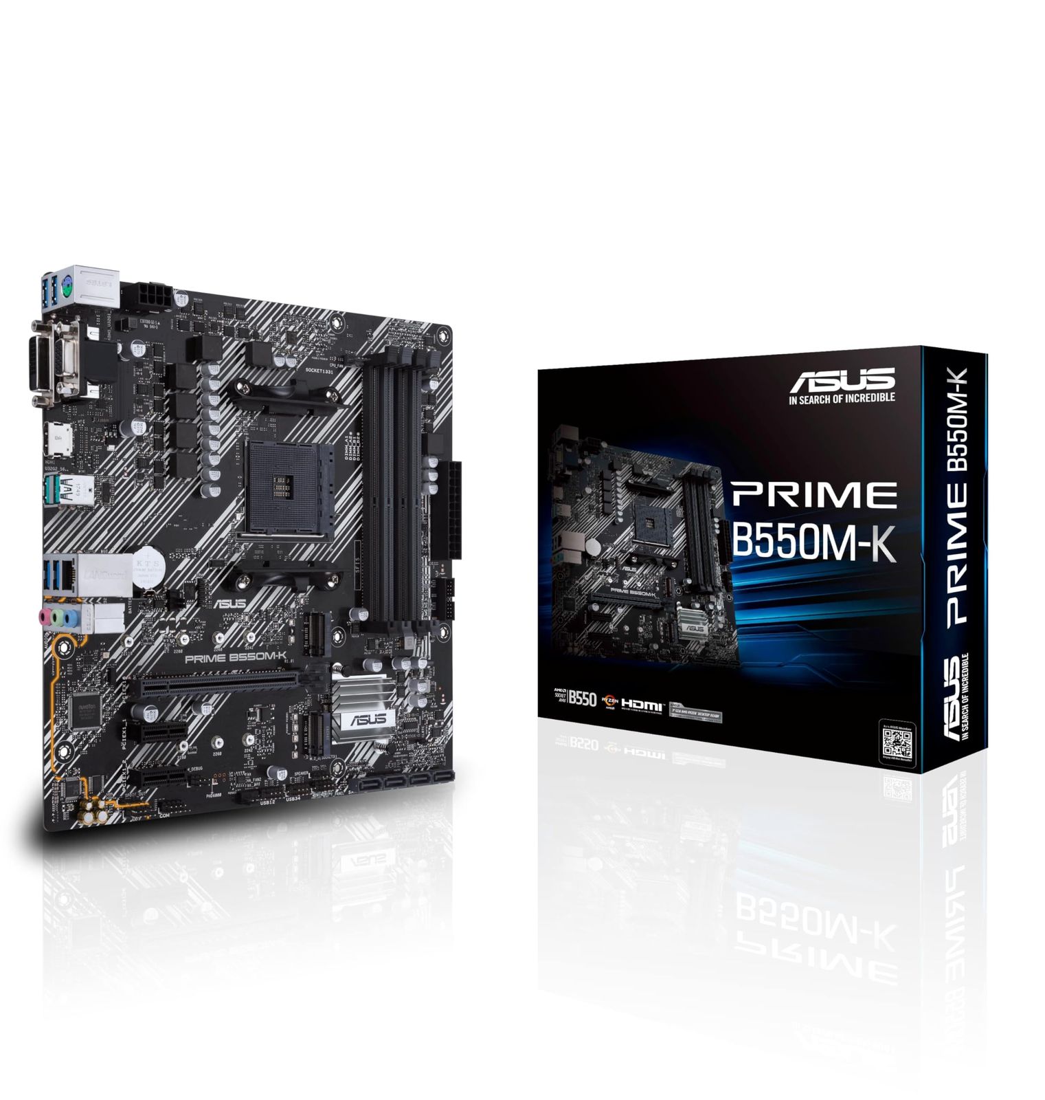 新品 ASUS Prime B550M-K AMD B550 (Ryzen AM4) dual M.2 PCIe 4.0 DDR4 4400 1 Gb Ethernet HDMI/D-Sub/DVI USB 3.2 Gen 2 Type-A mi