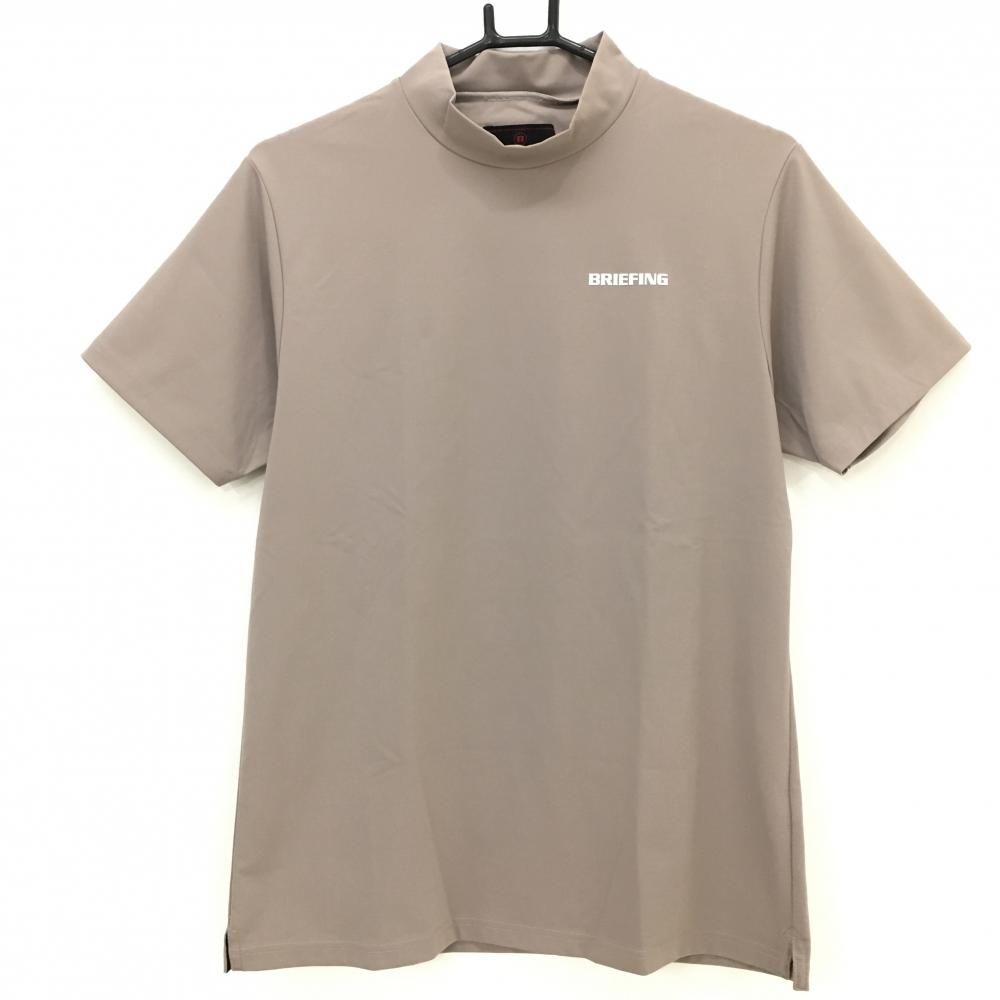 お値下げ中✨美品✨BRIEFING ハイネック シャツ 半袖 ブリーフィング 白 ブリーフィング 半袖ハイネックシャツ グレージュ ロゴ白 メンズ M