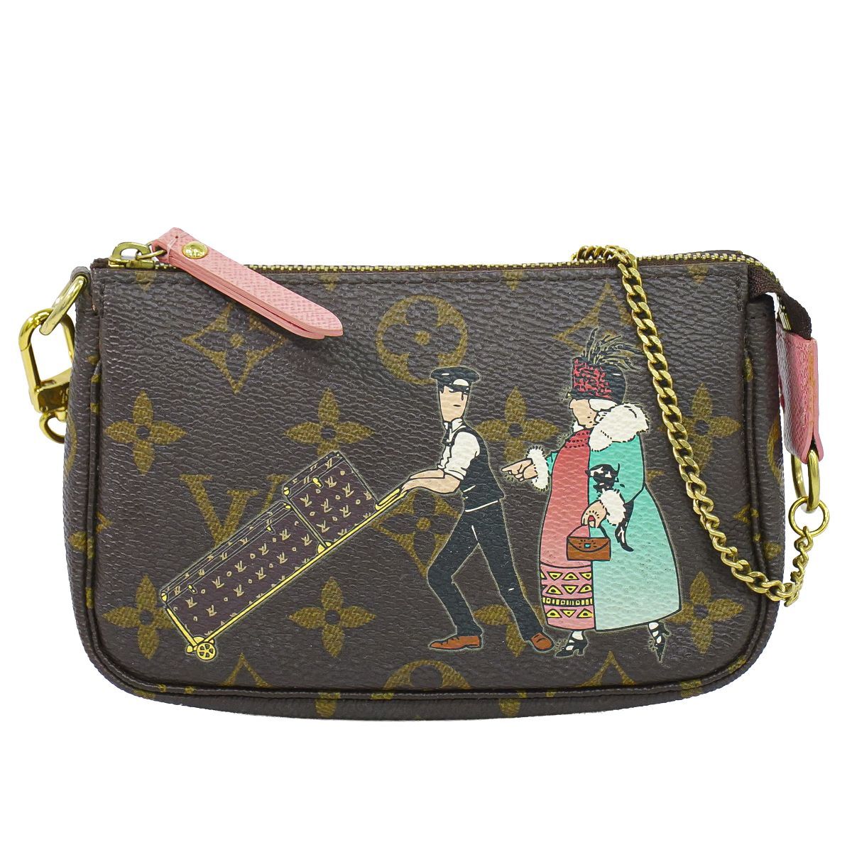 本物 ルイヴィトン LOUIS VUITTON LV ミニポシェットアクセソワール モノグラム アクセサリーポーチ ハンドバッグ ブラウン ピンク M60290 ビトン バッグ 中古・ 42,900円