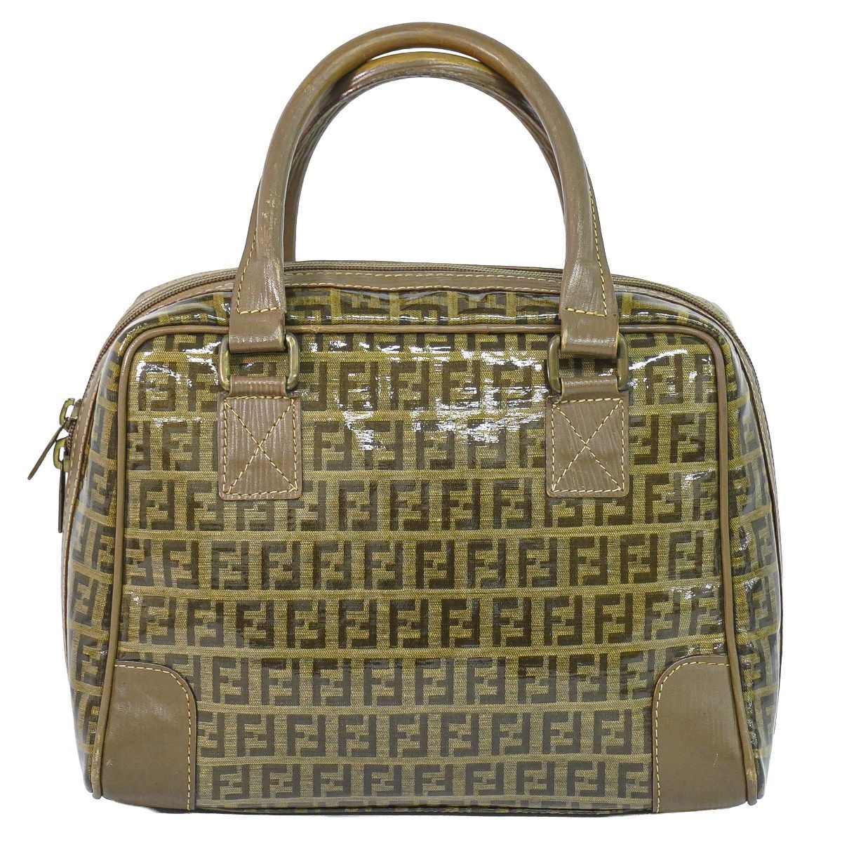 本物 フェンディ FENDI ズッキーノ ハンドバッグ ミニ ボストンバッグ PVC ブラウン Zucchino バッグ 中古・