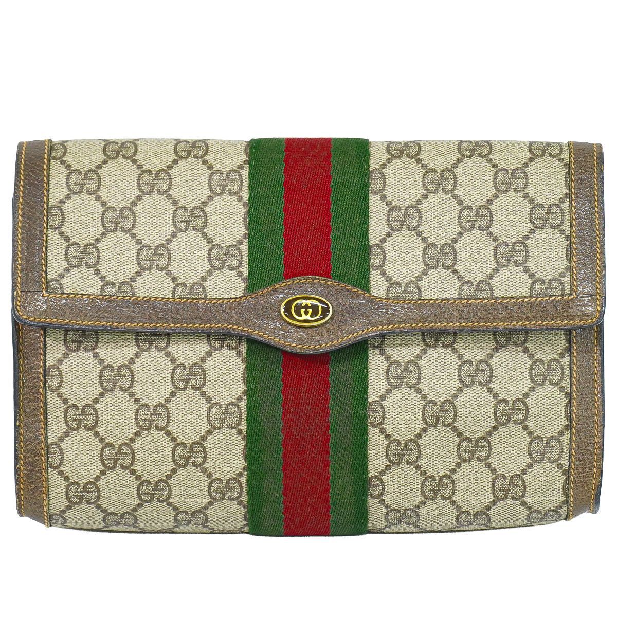 本物 グッチ GUCCI オールドグッチ シェリーライン GGスプリーム クラッチバッグ セカンドバッグ ベージュ Sherry Line バッグ 中古・