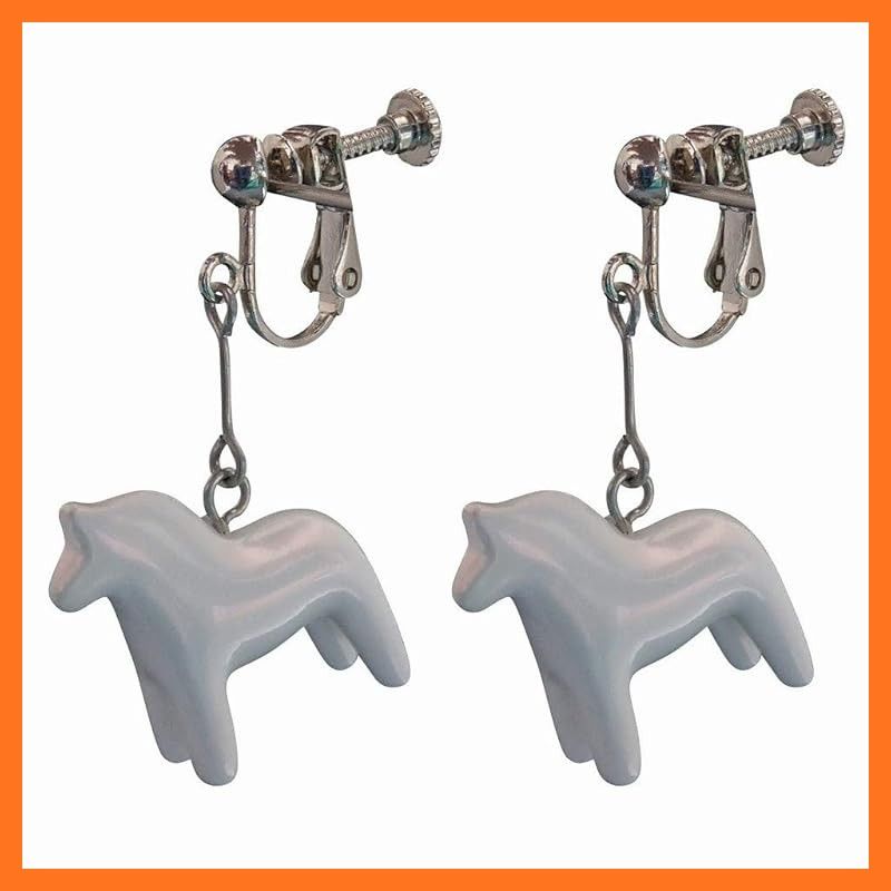 【新品】 ダーラナホース 幸せを呼ぶ馬御守イヤリング (パールホワイト)