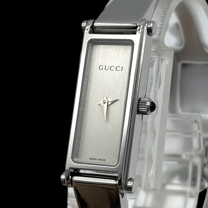 新品電池 稼働品 GUCCI グッチ レディース腕時計 1500L クォーツQZ スクエア型 シルバー スイス製