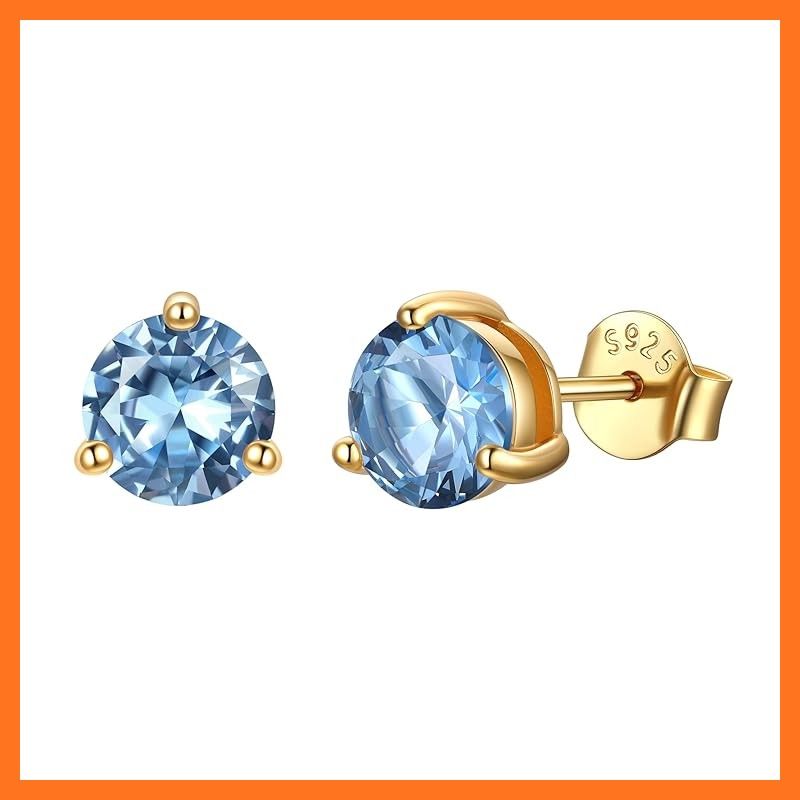 【新品】 Just Being Cute ピアス 金属アレルギー対応 シルバー925 イヤリング レディース メンズ つけっぱなし カラフル 5~7.5mm ラウンドジルコニア ゴールド ピアス 20g プレゼント ボックス付け -アクアマリン 7.5mm