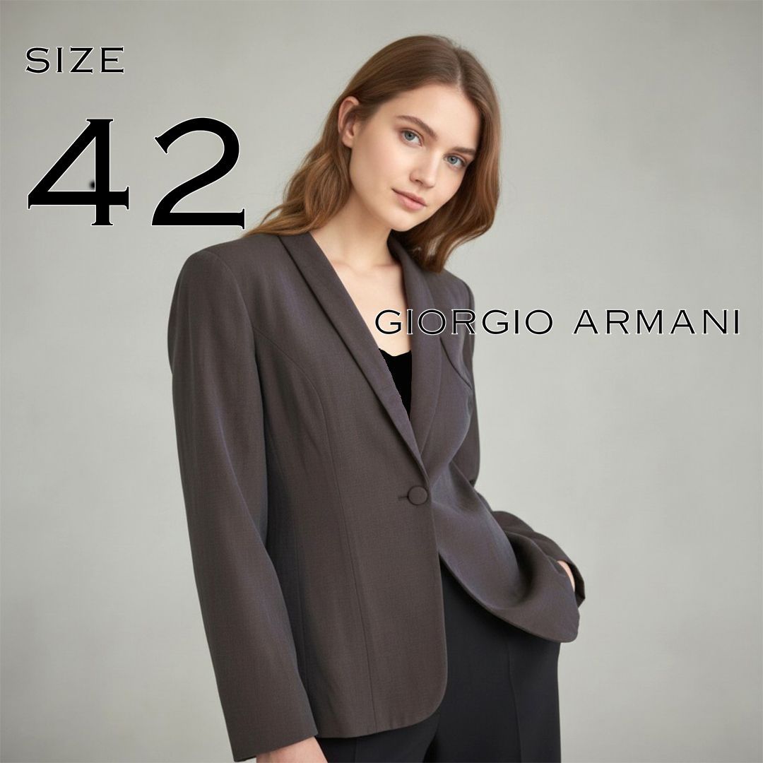 【最高峰・美品】GIORGIO ARMANIジョルジオアルマーニ 黒タグ 90sヴィンテージ イタリア製VESTIMENTA社 シルク100% ショールカラー シングルジャケット 42(M) プラム色 【古着】【中古】【送料無料】