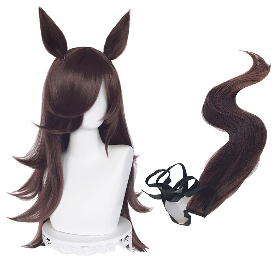 新品 コスプレウィッグ 耐熱ウィッグ 変装用 cosplay wig かつら 専用ネットと櫛付 ウィッグ+耳+尻尾 (ライスシャワー)
