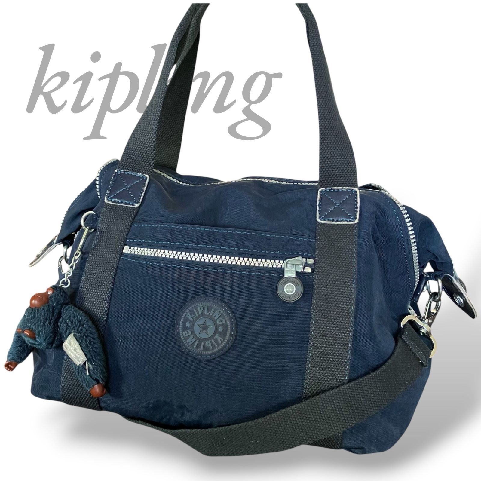 中古】キプリング KIPLING トートバッグ ゴリラチャーム ナイロン ロゴ 