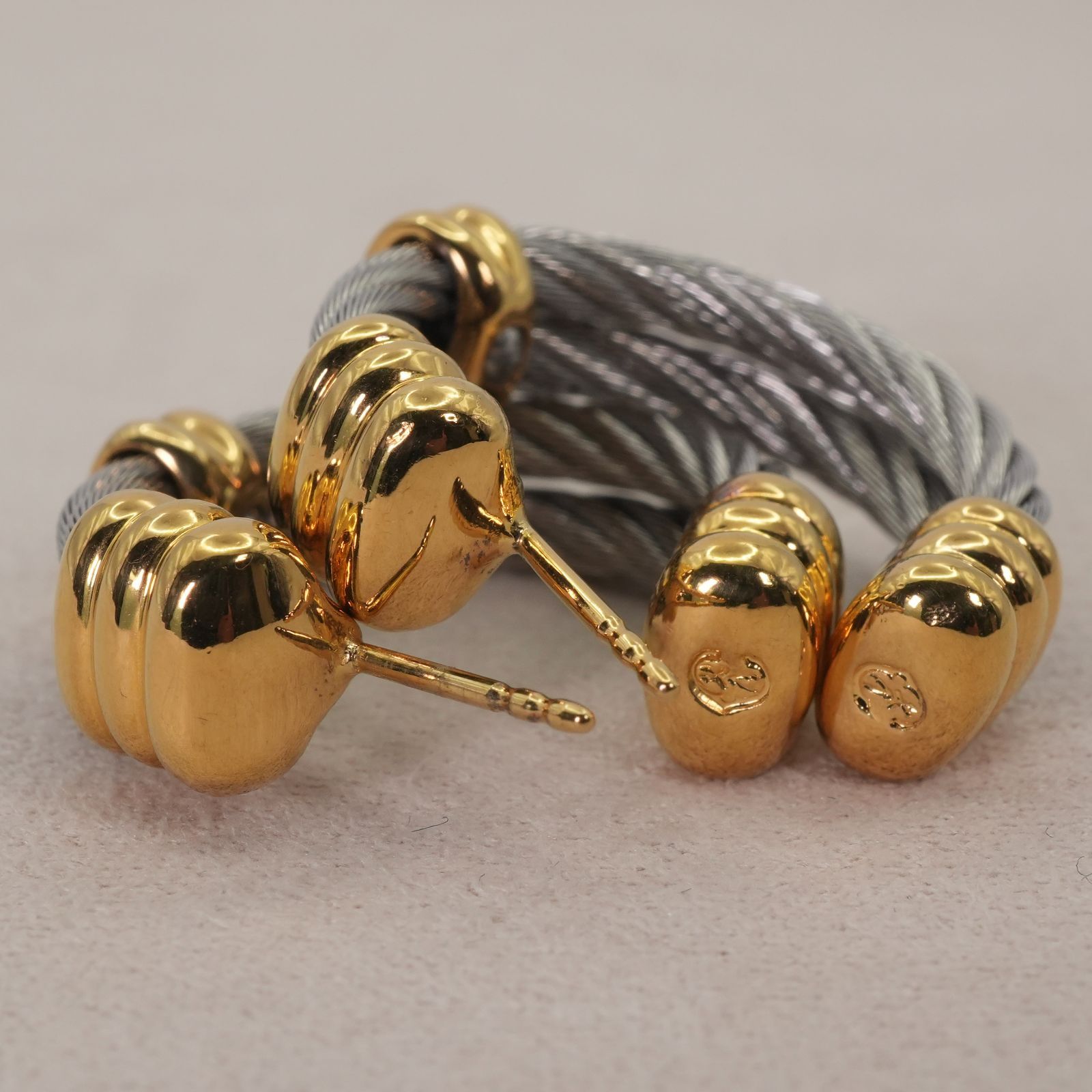 美品 フィリップシャリオール フープ ピアス ロープデザイン/26-0120 