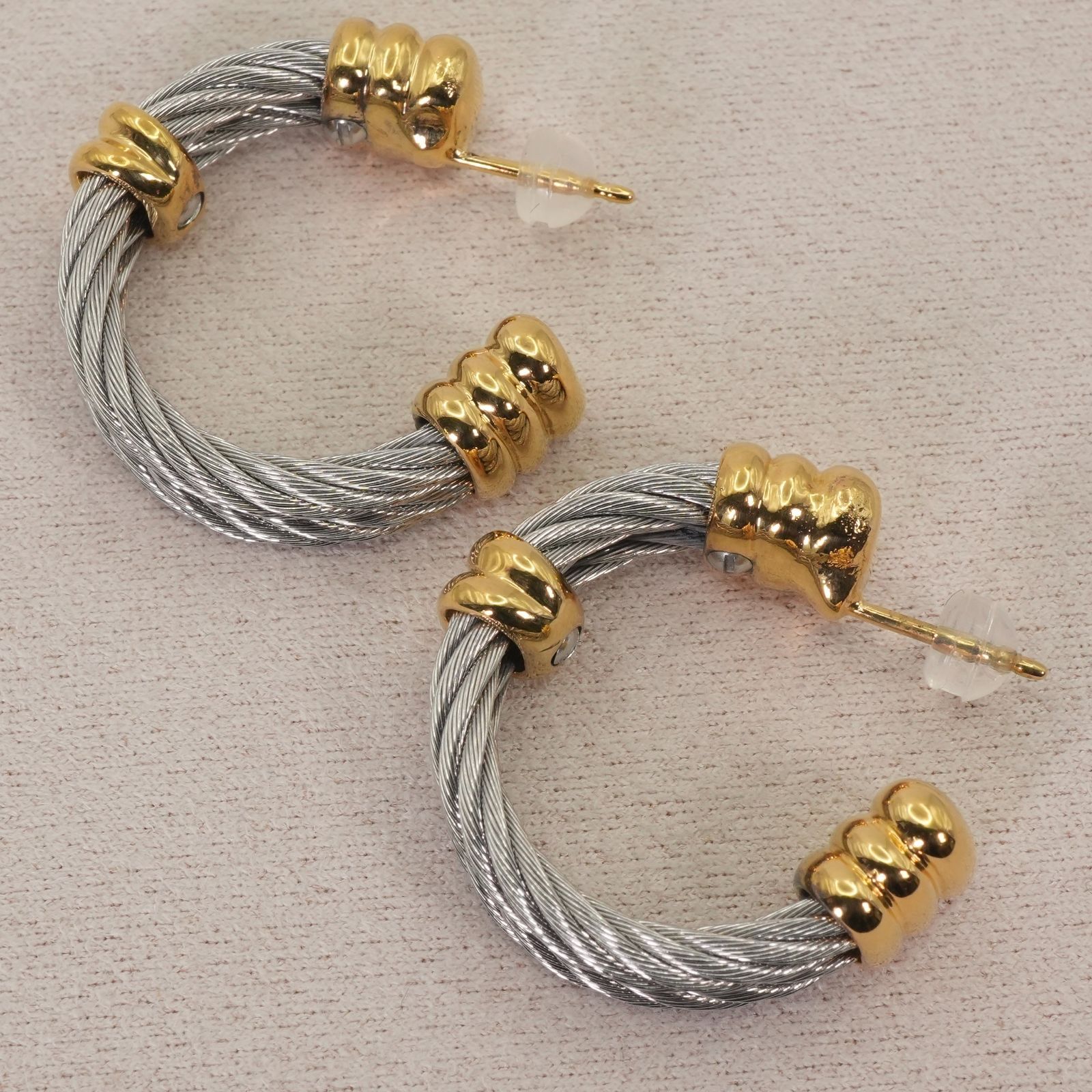 美品 フィリップシャリオール フープ ピアス ロープデザイン/26-0120 