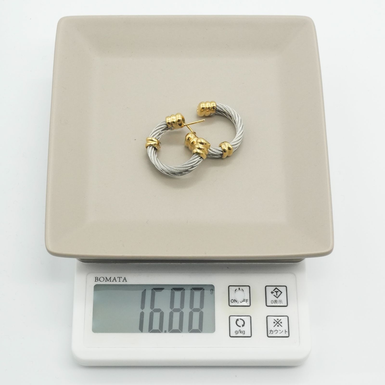 美品 フィリップシャリオール フープ ピアス ロープデザイン/26-0120 