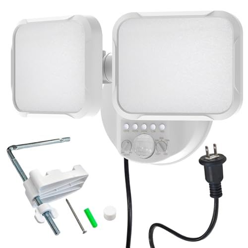Owleye LEDセンサーライト、屋外100V、コンセント式、IP65 防水、3モード（人感・D2D・常時点灯）対応、明るさ3000ルーメン、2段階調光・3段階調色、感度調節可能、電源コード3m、2灯式、?日本語の取扱説明書 (白色)t d99b828b