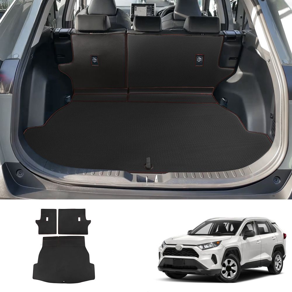 トヨタ TOYOTA RAV4 2020年モデル対応 ラゲッジルームマット トランクマット レザー素材 3点セット カーボン柄 荷室保護 内装パネル 傷防止 擦れ防止 耐摩耗 面ファスナー固定 簡単装着 車内インテリア 引き締まった印象 専用設計