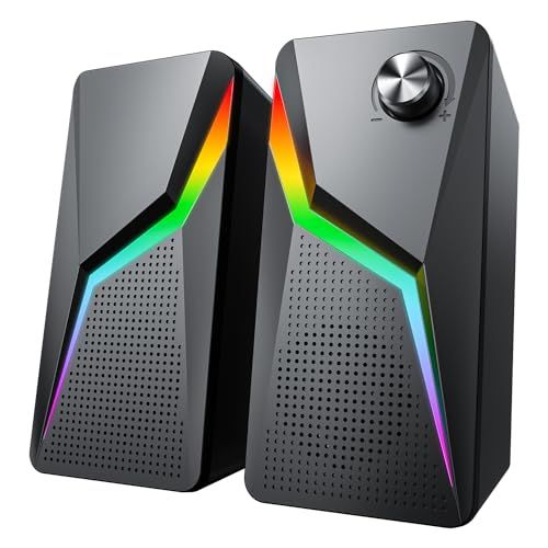 スピーカー PC ゲーミングスピーカー 有線 RGBライト付き 3.5mmケーブルが付属、USB給電式のパソコン用 テレビ、ラップトップ、タブレット、スマートフォンに対応 ブラック 国内発送 88c8e044