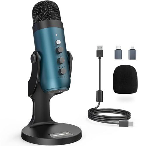 ZealSound USBコンデンサー配信用 *Phoneマイク 単一指向性 エコー機能付き 会議用 ゲーム 実況タブレット PC用録音/YouTube用/生通信・ゲーム実況用/Skype/LINE 生放送 USB マイク ミニ iapd用 b25e4500