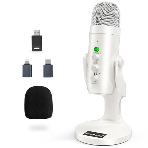 ZealSound ワイヤレスマイク、*Phone PC iPad Android Phone用USBマイク、ミュートエコーモニターボリュームゲインBluetooth 2.4GHz付きコードレスコンデンサーデスクトップマイク、ポッドキャスト、 1a3617aa