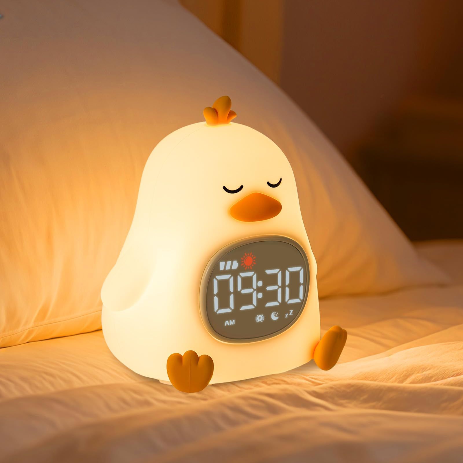 ねむいアヒル 目覚まし時計 子供 用｜可愛いナイトライト＆睡眠トレーニング光目覚まし時計｜充電式シリコン製で安全｜男の子 女の子 ベッドルーム用｜赤ちゃん 幼児にぴったりの優しい起床ライト｜スヌーズ＆音付き 国内発送 457add59