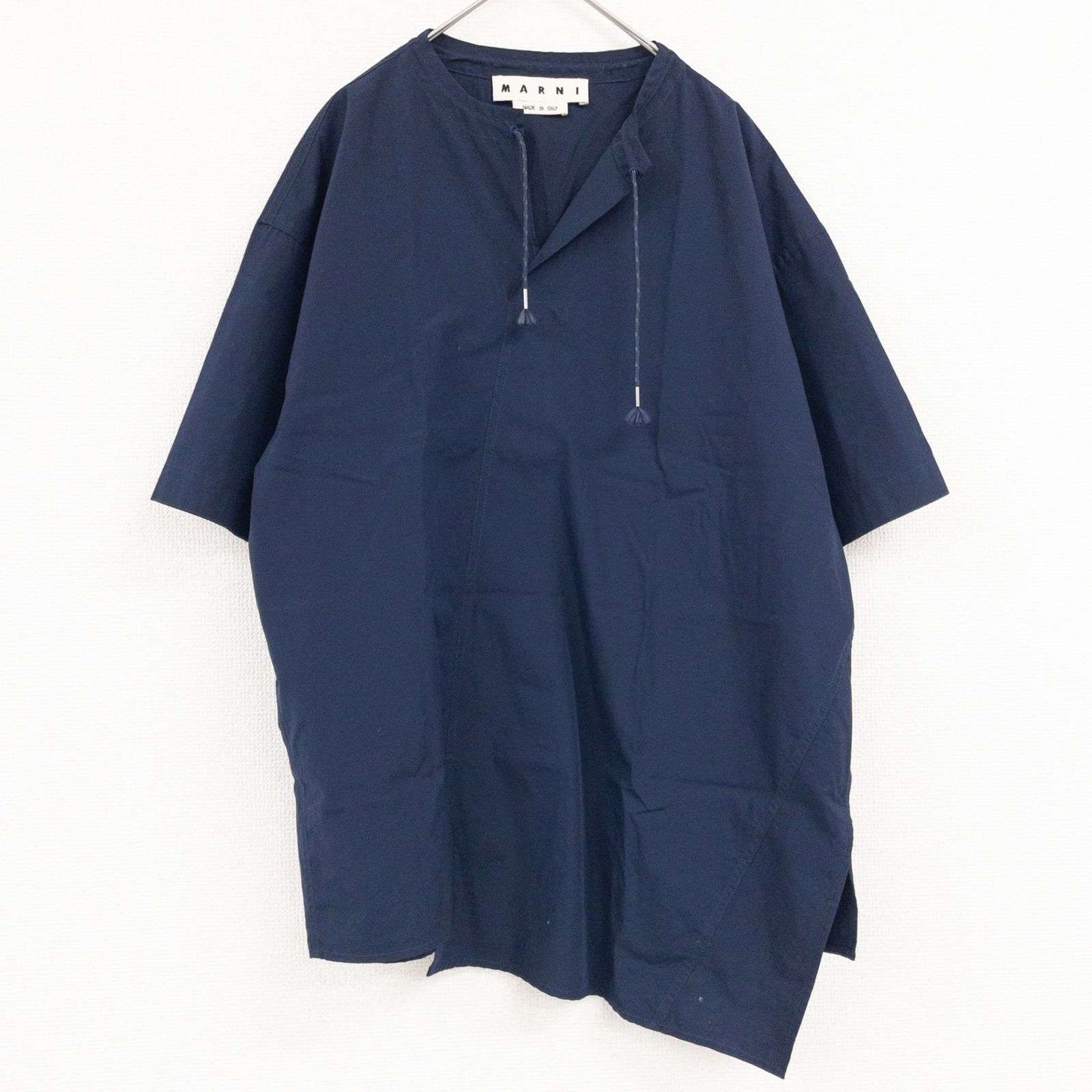 MARNI マルニ シャツ プルオーバー スキッパー ドローコード コットン ネイビー イタリア製 メンズ 44 a01178