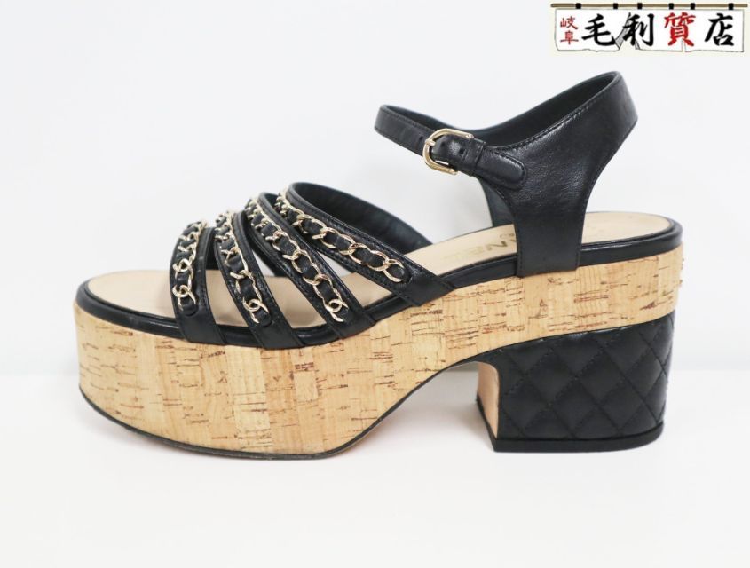 シャネル CHANEL マトラッセ ヒール チェーン ストラップ サンダル G34713 ブラック サイズ39C 【中古】 靴