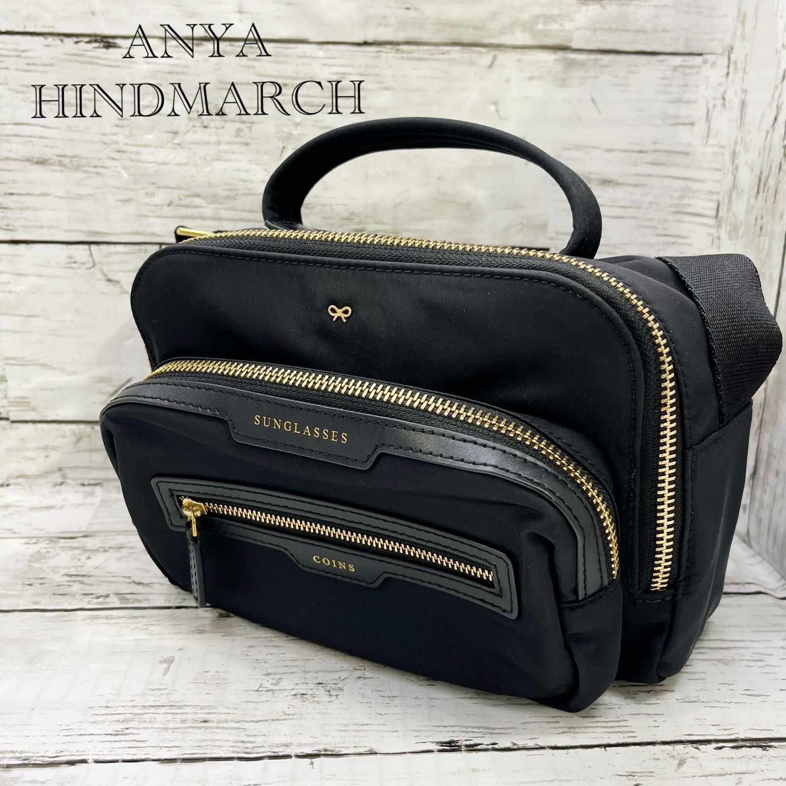 ANYA HINDMARCH アニヤ ハインドマーチ マルチポケット クロスボディ バッグ ショルダー ブラック 黒 ナイロン レディース _208067