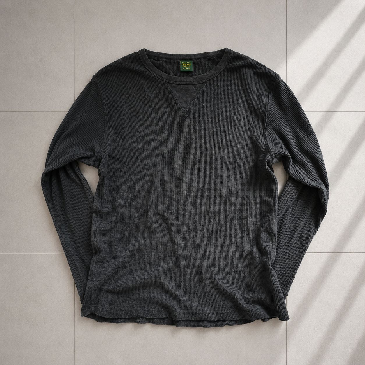 Y-818】UNIQLO ユニクロ XL ブラック ワッフル ロンT サーマル 