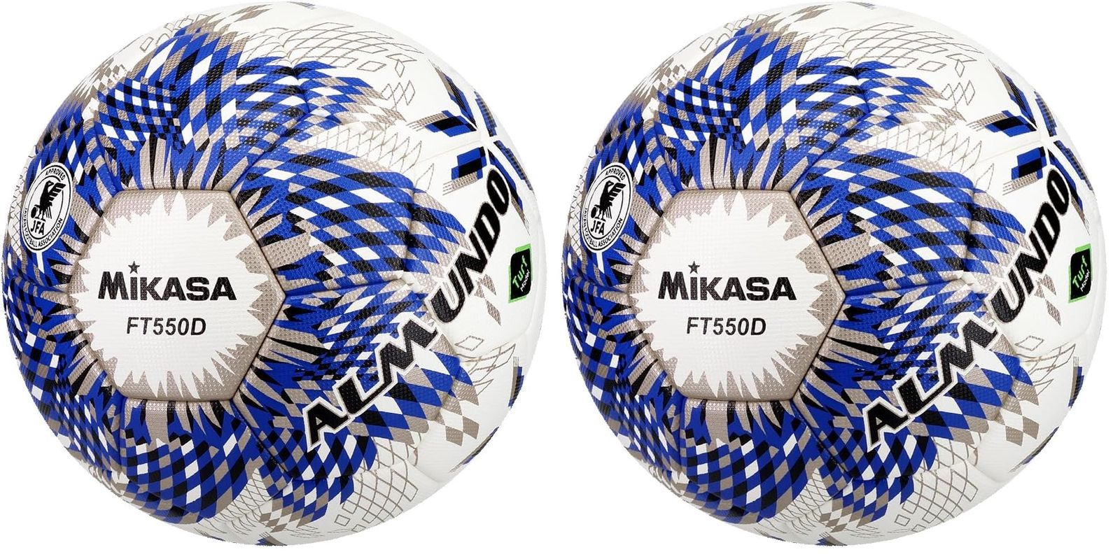 新品 ミカサ(MIKASA) サッカーボール 5号球 芝用 国際公認球/日本サッカー協会 検定球 ALMUNDO(アルムンド) 貼り ブルー/ブロンズシルバー FT550D-BLBS 推奨内圧0.900(kgf/?) (× 2)