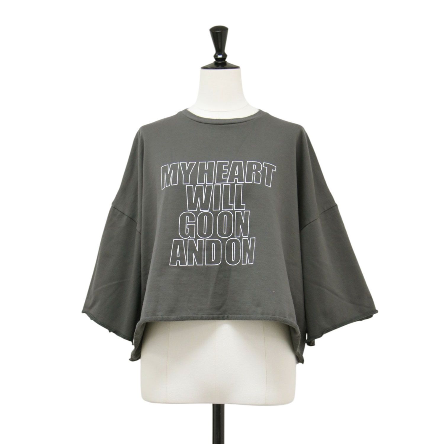 SACRA サクラ Tシャツ チャコールグレー サイズ:38(M) | 25春夏 エクストラファインコットン ハーフスリーブトップス / Tシャツ クルーネック クロップド丈 ワイド ドロップショルダー | トップス カットソー【レディース】【中古】