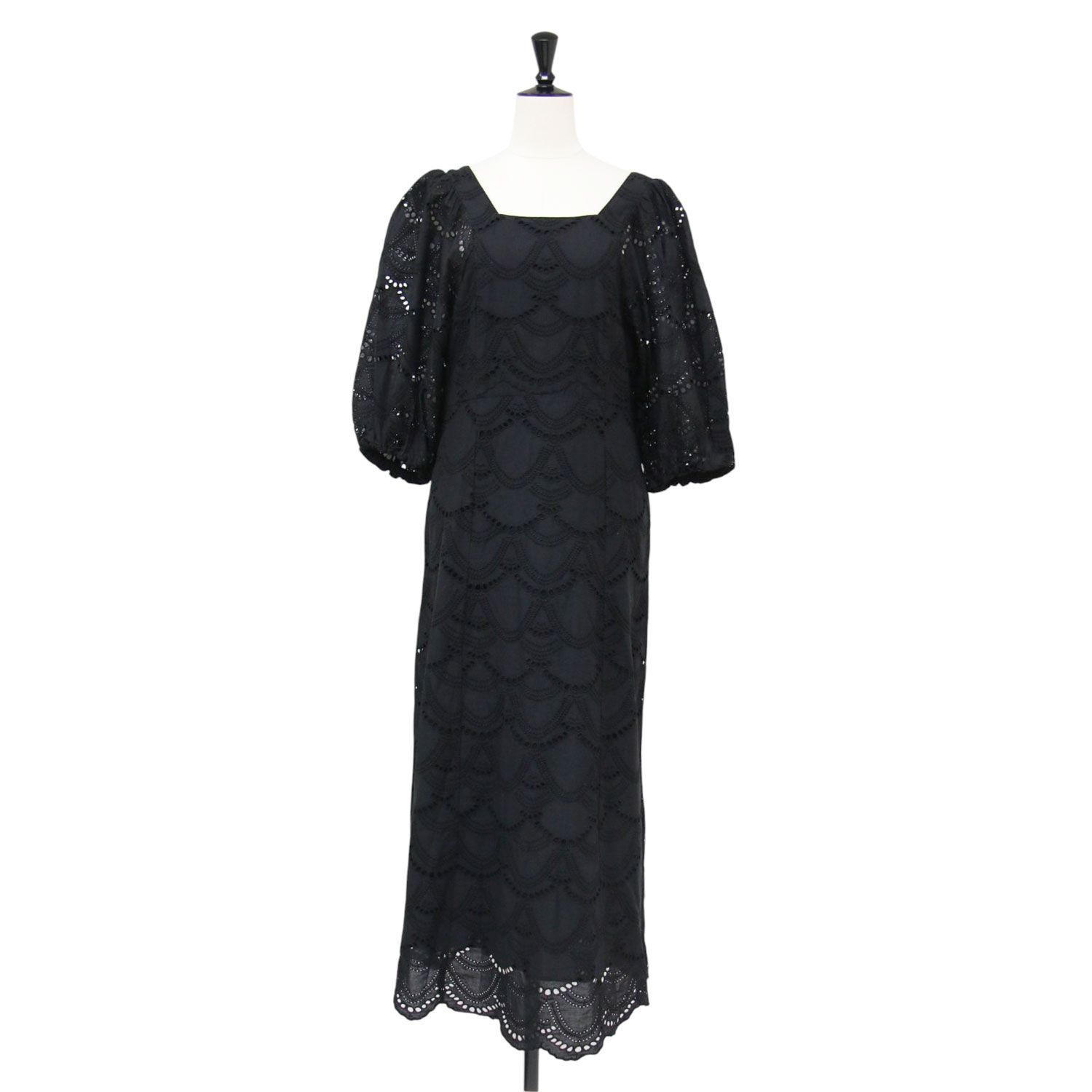ne Quittez pas ヌキテパ ワンピース ブラック 黒 サイズ:FREE | 23春夏 コットン ドット ワンピース | COTTON VOILE DOT HEMLA DRESS | ドレス ミモレ丈 | トップス【レディース】【中古】