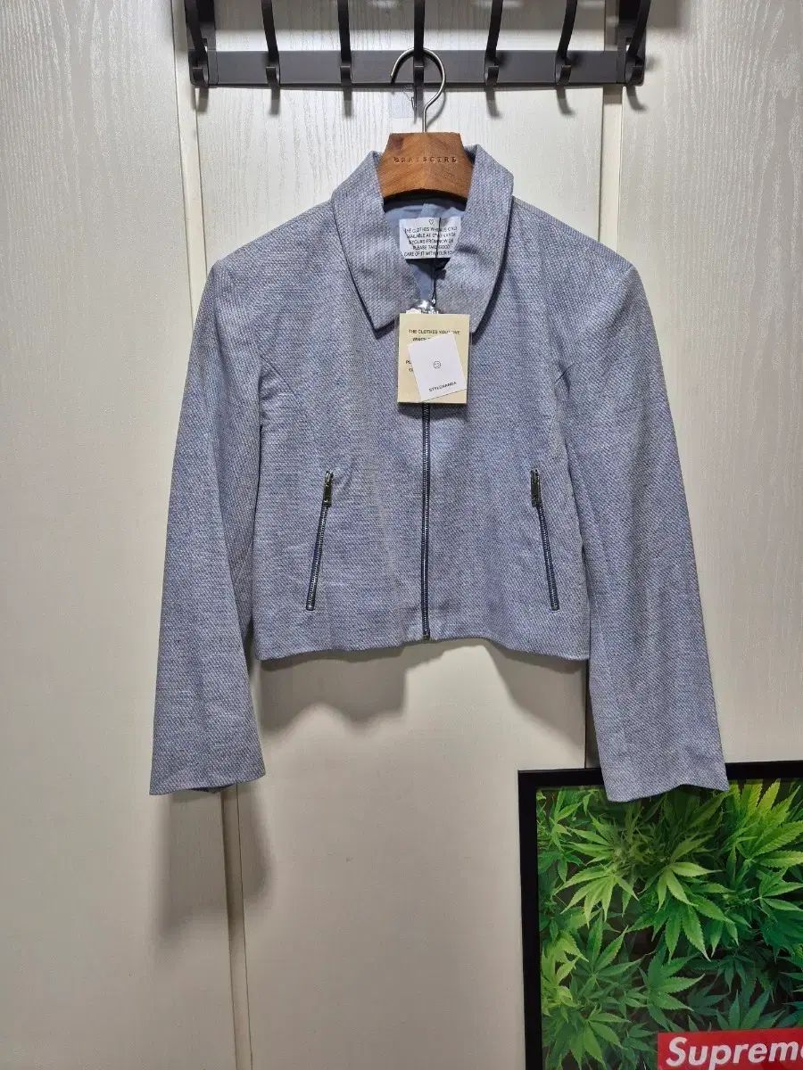 （セール）（新品）スタイルナンダ 麻混 リネンブレンド ジッパージャケット ブルー