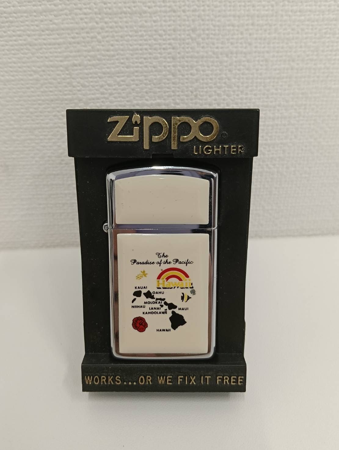 【中古品】 Hawaiiハワイデザイン Zippoジッポライター オイルライター 喫煙グッズ 喫煙具 ライター ケース付き 現状品