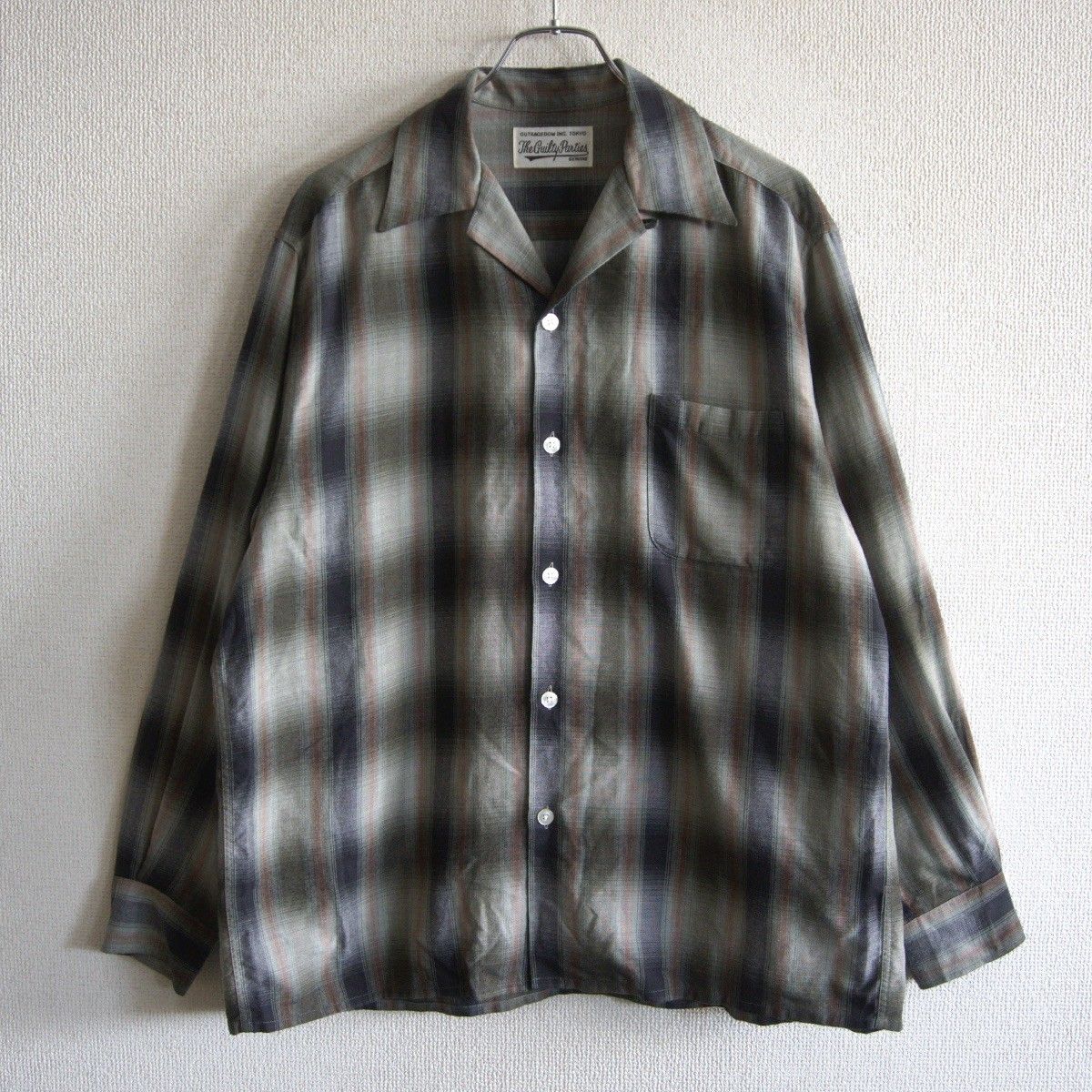 【美品】WACKO MARIA【OMBRE CHECK OPEN COLLAR SHIRT L/S オンブレ チェック シャツ】 M ワコマリア 26050602