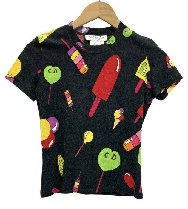 ChristianDior/クリスチャンディオール/2P12155022/02SS/アイスクリームキャンディー/Tシャツ/サイズ38/ブラック系/ガリアーノ期/レディース /FB3802