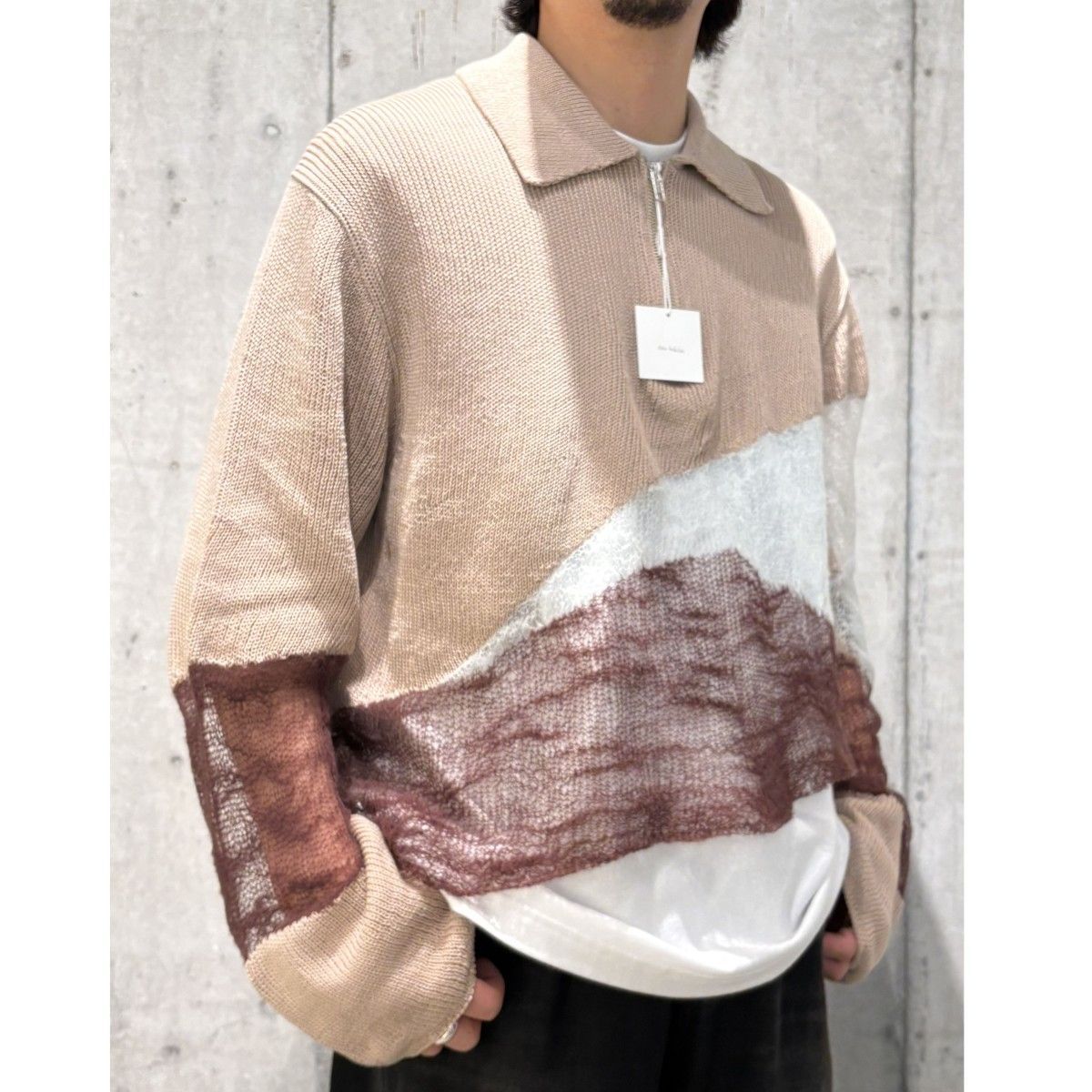 Kota Gushiken 26SS Solid＆Fluid Zip-up Knit アシンメトリー異素材ミックスハーフZipニットセーター 8069000146158