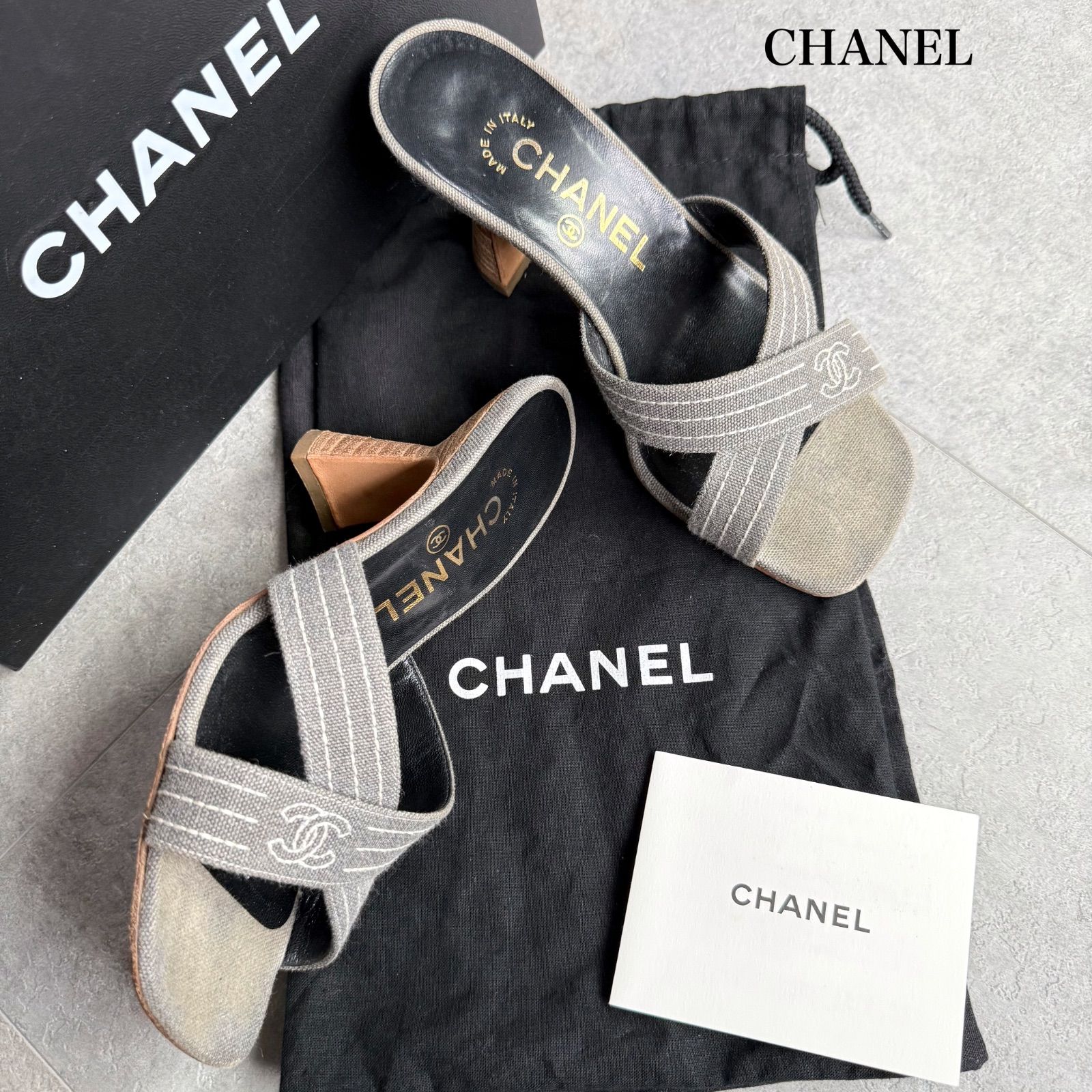 CHANEL シャネル ココマーク デニムサンダル ミュール ステッチ 34 1/2 レディースシューズ 21.5cm
