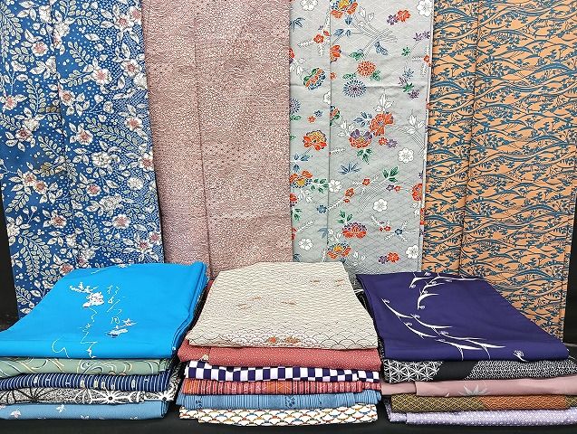 平和屋着物■着物 小紋 単衣 まとめて 20点 鳥 人物 風景 花柄 辻が花 洗える着物 和服 ハンドメイド リメイク 生地 未使用品あり mmm1178