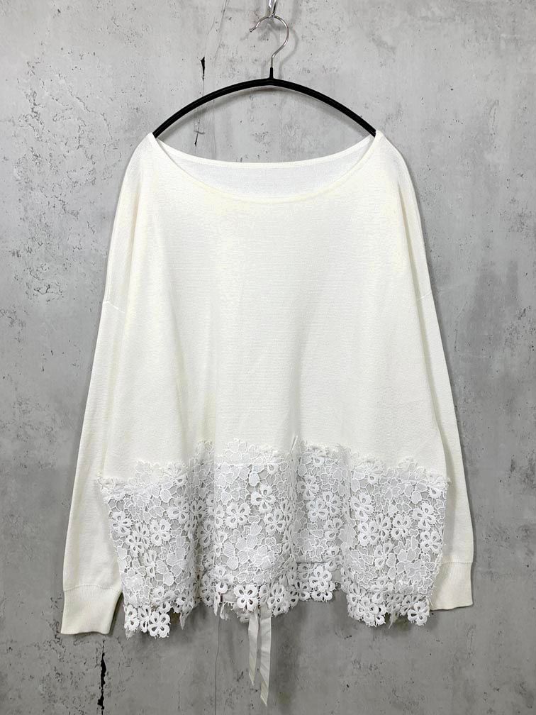 BEARDSLEY ビアズリー ガーリー ニット セーター 長袖 裾レース プルオーバー sizeF/白 ■◇◎レディース