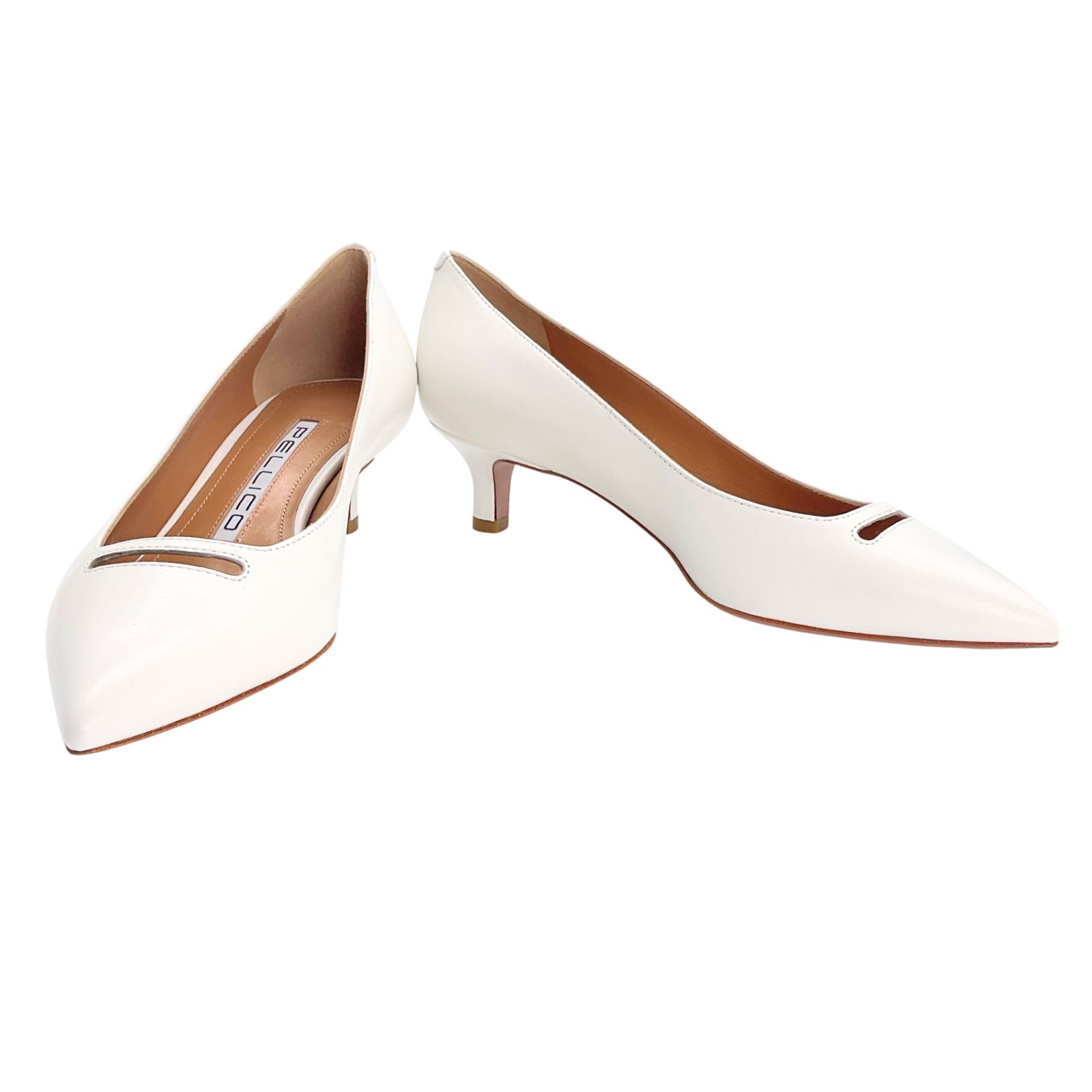 【SALE！美品】PELLICO* ホワイトパンプス 未使用 PELLICO ペリーコ カッティングレザーヒールパンプス 35.5