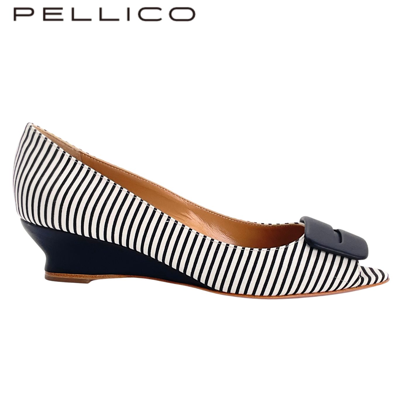 未使用 PELLICO ペリーコ アネッリフィッビア ストライプウェッジソール パンプス 37.5 ブラック×ホワイト 【値下げ交渉歓迎】