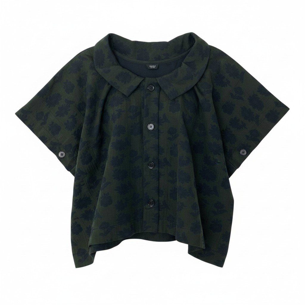 Ae26 Y`s ワイズ YOHJI YAMAMOTO ヨウジヤマモト 花柄刺繡 半袖シャツ YN-T21-967 サイズ2 カーキ ブラック レディース 女性服u02t