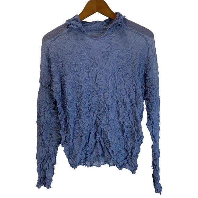 【中古】　ISSEY MIYAKE　トップス　長袖　襟付き　ストレッチ　シャーリング加工　無地　日本製　ドメスティック　古着　/2496