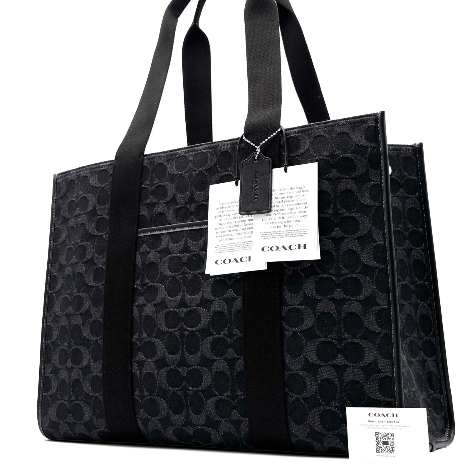 Unused Coach Coach Smith Large Tote Bag Signature Denim Black Shoulder Bag A4 PC Storage Large Capacity Mother's Bag Travel Travel Commuting to Work or School Summer Bonus Reward Summer Vacation Homecoming Father's Day Gift